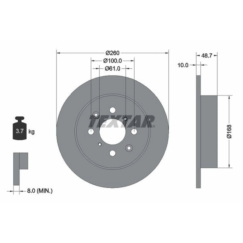 Textar 2 x Solid Rear Brake Discs 92125300