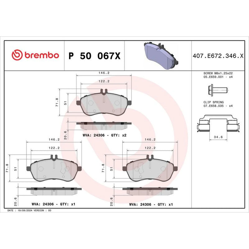 Brembo 4 x Front Brake Pad Set P50067X