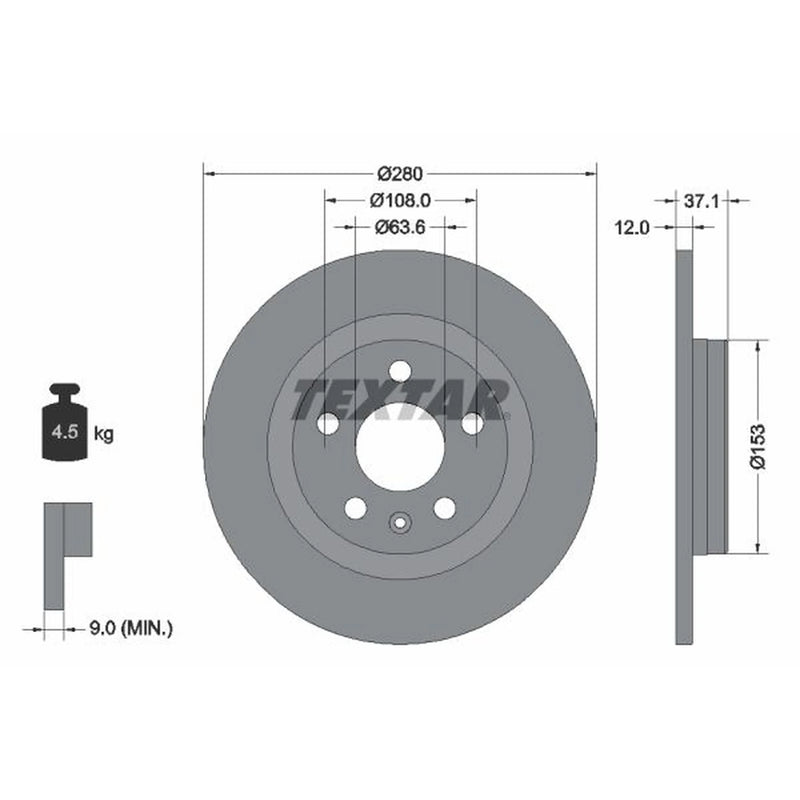 Textar 2 x Solid Rear Brake Discs 92323803