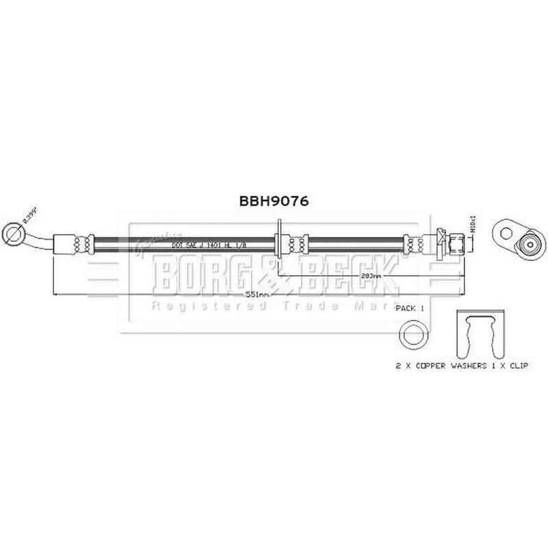 Borg & Beck Brake Hydraulic Hose Line Front Right BBH9076
