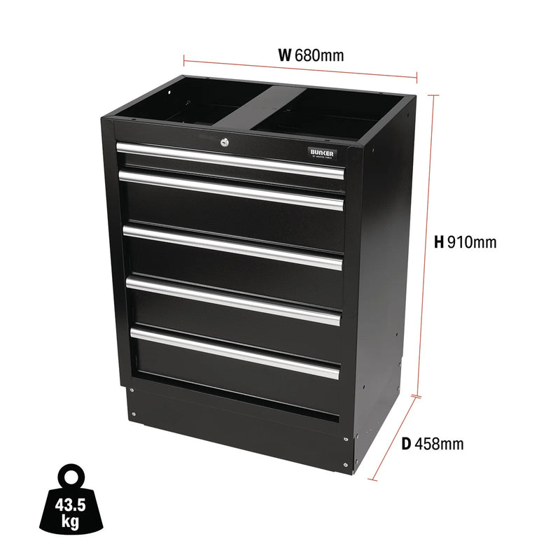 Draper Modular Floor Cabinet 5 Drawer 680mm Matt Black