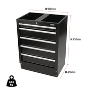 Draper Modular Floor Cabinet 5 Drawer 680mm Matt Black
