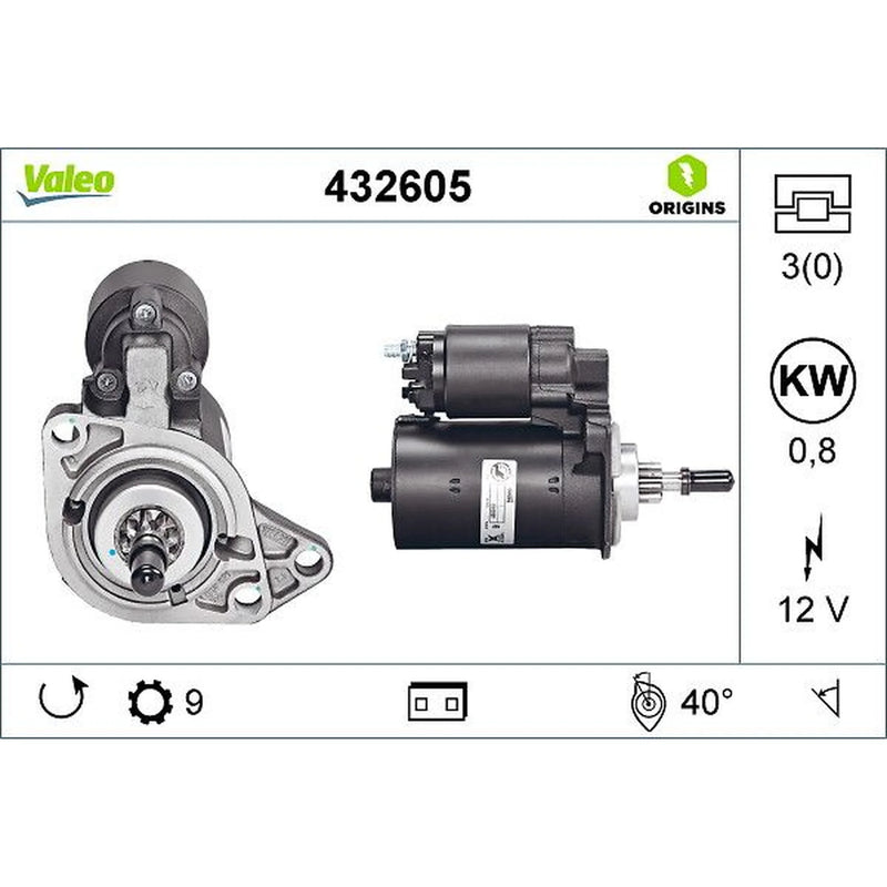 Valeo Starter Motor 12V 0.8kW 10 Teeth 432605