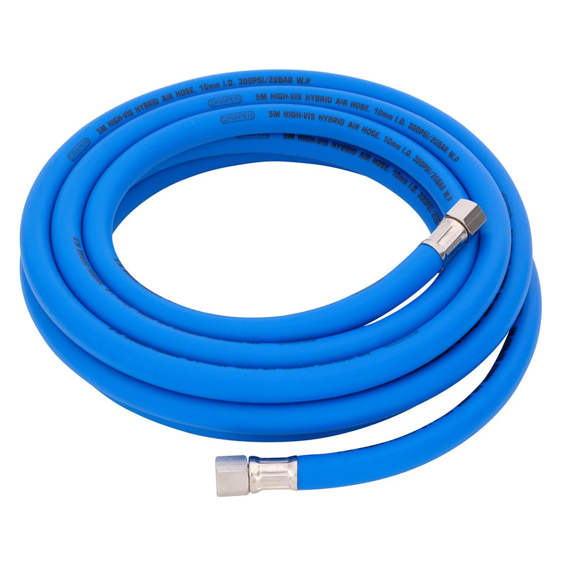 Draper High Visibility Hybrid Air Hose, 5m x 1/4" BSP, Blue
