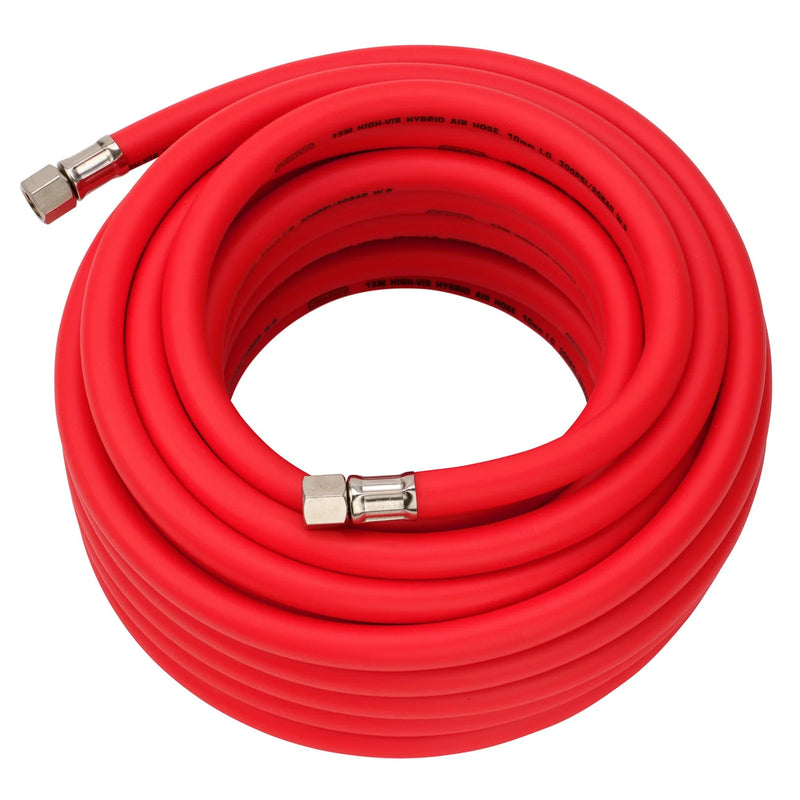 Draper High Visibility Hybrid Air Hose, 15m x 1/4" BSP, Red