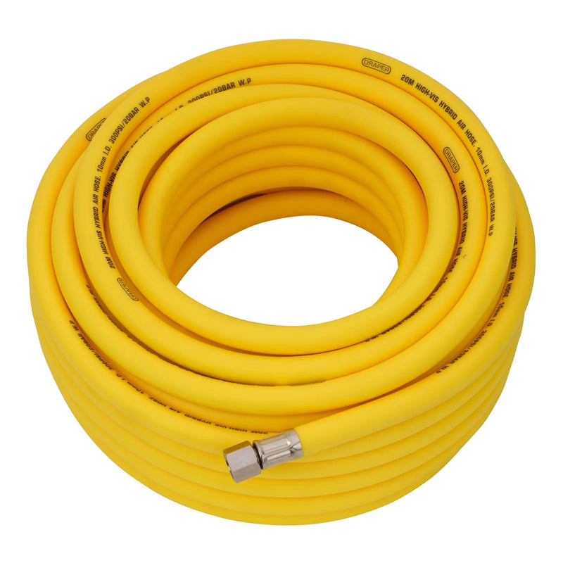 Draper High Visibility Hybrid Air Hose, 20m, 1/4" BSP, Yellow
