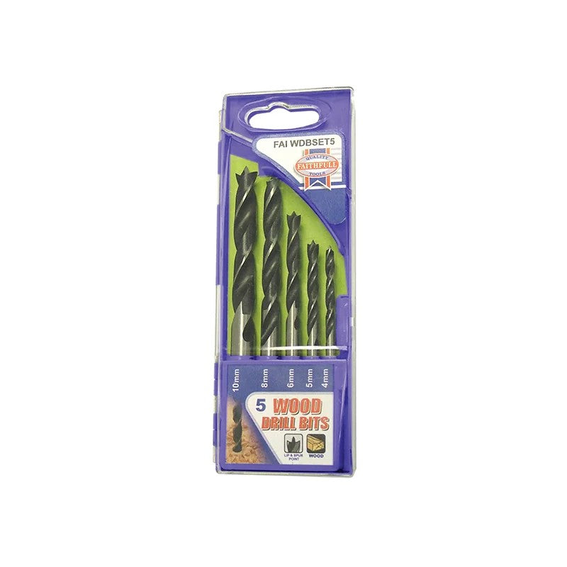 Faithfull Lip & Spur Wood Drill Bit Set, 5 Piece - FAIWDBSET5