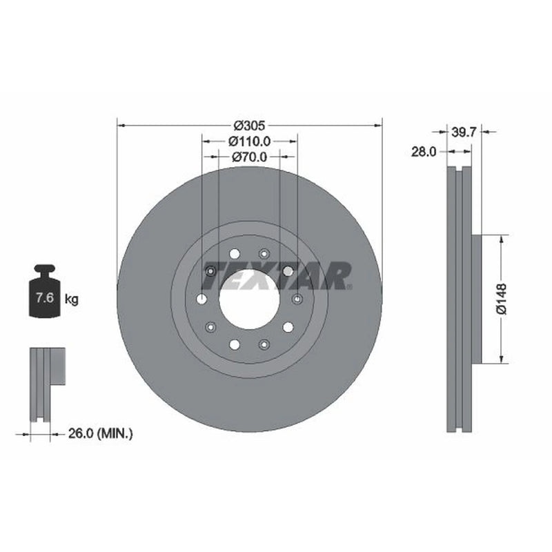Textar 2 x Front Brake Discs 92220803