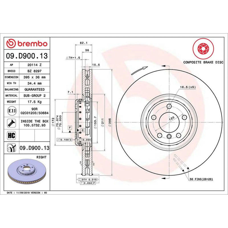 Brembo 2 x Aluminium Front Brake Disc Hub Brake Discs 09.D900.13