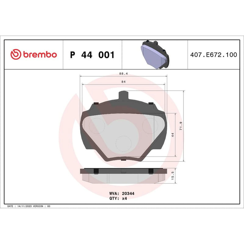Brembo 4 x Rear Brake Pad Set P44001