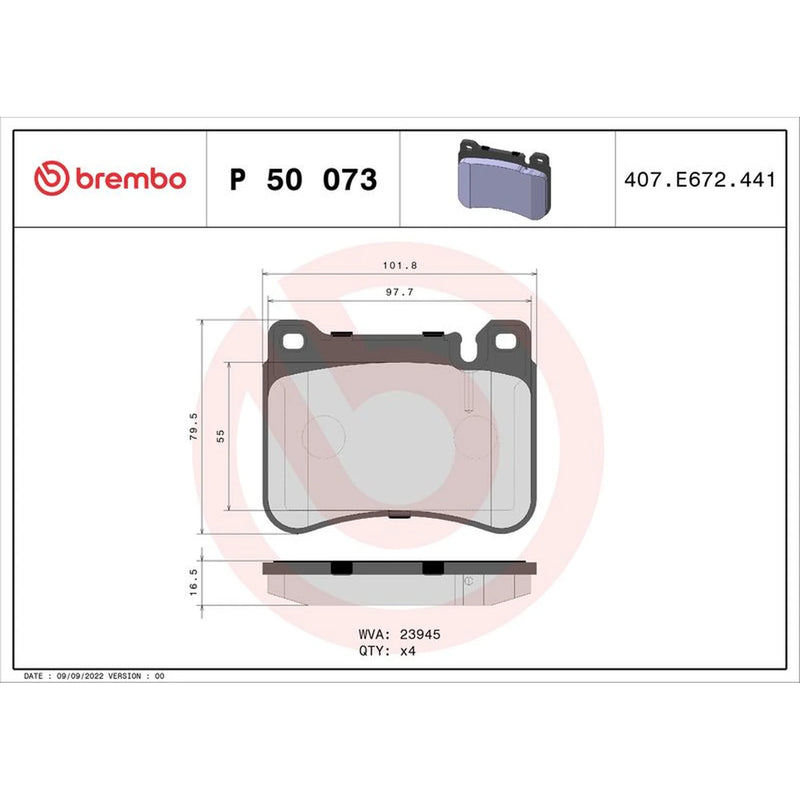 Brembo 4 x Front Brake Pad Set P50073