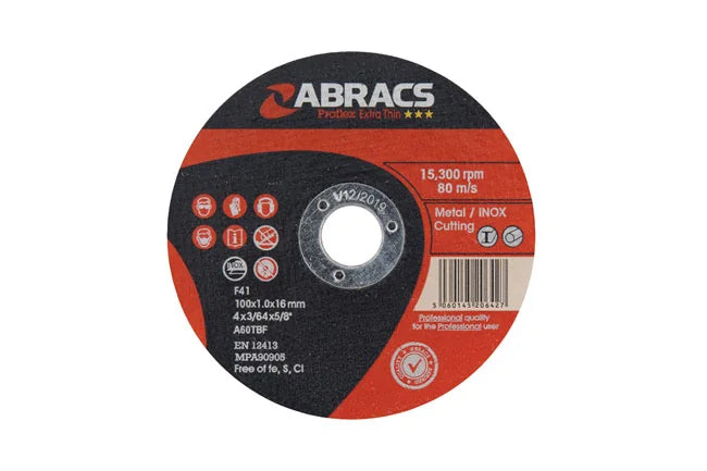 Abracs Extra Thin Flat Cutting Discs x 1.0mm 10pc 100-125mm