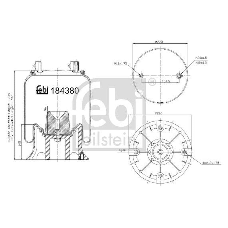 Febi Air Suspension Bellow 260mm Rear 184380