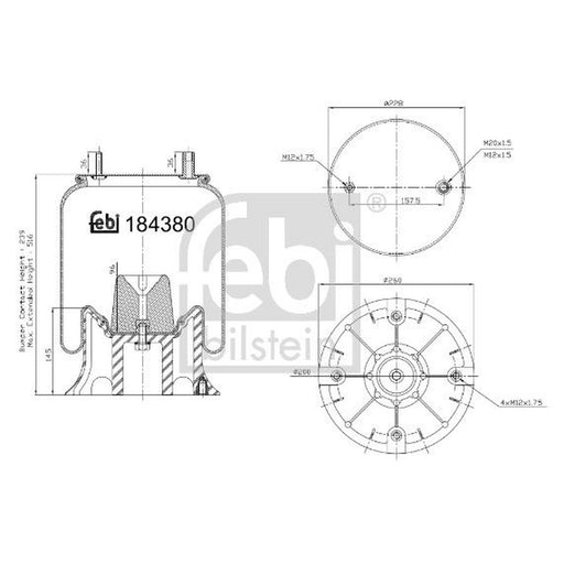 Febi Air Suspension Bellow 260mm Rear 184380