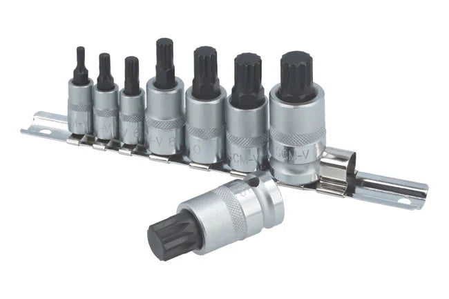 Laser Tools Spline Socket Bit Set 1/4"D, 3/8"D, & 1/2"D 8pc - PL