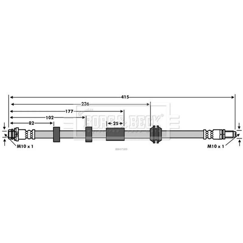 Borg & Beck Brake Hydraulic Hose Line Front Left BBH7589