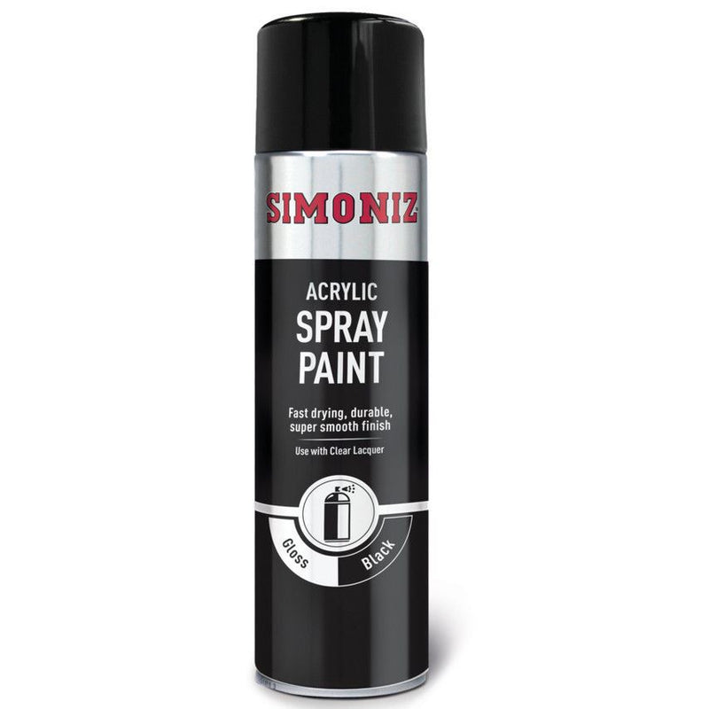 Simoniz Large Gloss Black Acrylic Spray Paint 500ml SIMP15D