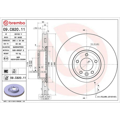 Brembo 2 x Front Brake Discs 09.C820.11