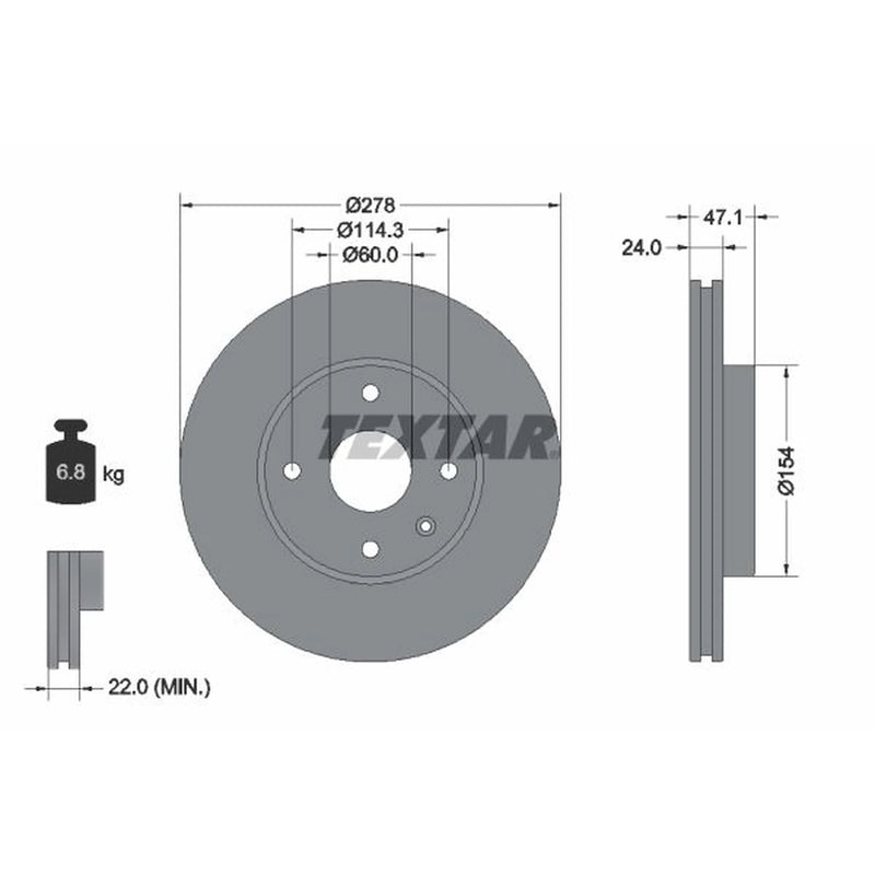 Textar 2 x Internally Vented Front Brake Discs 92227303
