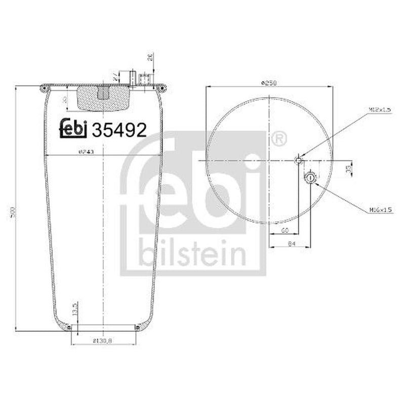 Febi Air Suspension Bellow 259mm Rear Right 35492