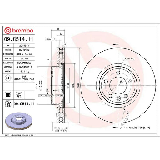 Brembo 2 x Front Brake Discs 09.C514.11