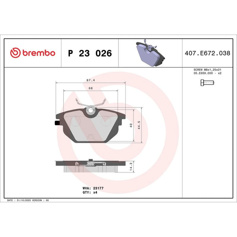 Brembo Rear Brake Pad Set P23026