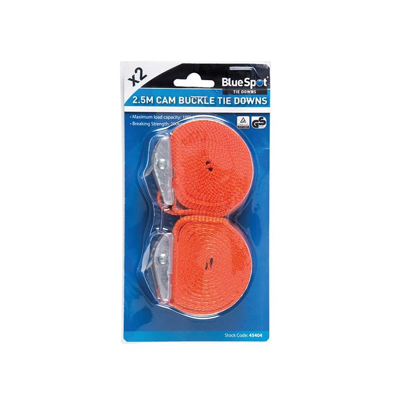 BlueSpot Tools Cam Buckle Tie-Down Straps Twin Pack 2.5m - 45404