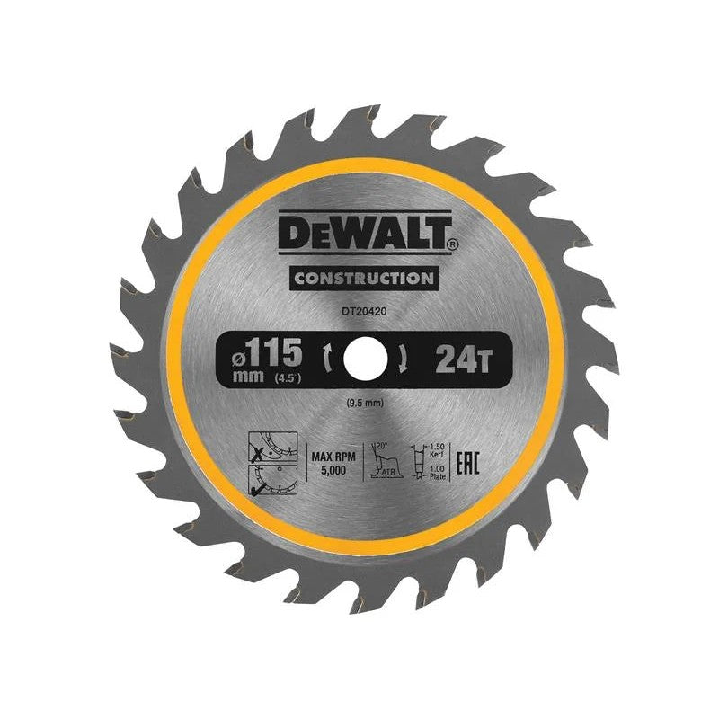 DEWALT Power Tools DT20420 TCT Construction Circular Saw Blade 115 x 9.5mm x 24T