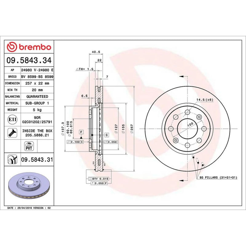Brembo 2 x Front Brake Discs 09.5843.31