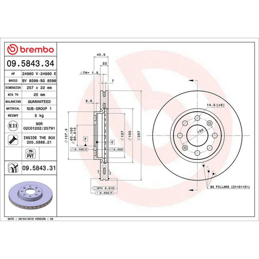 Brembo 2 x Front Brake Discs 09.5843.31