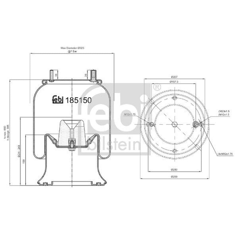 Febi Air Suspension Bellow 259mm 185150