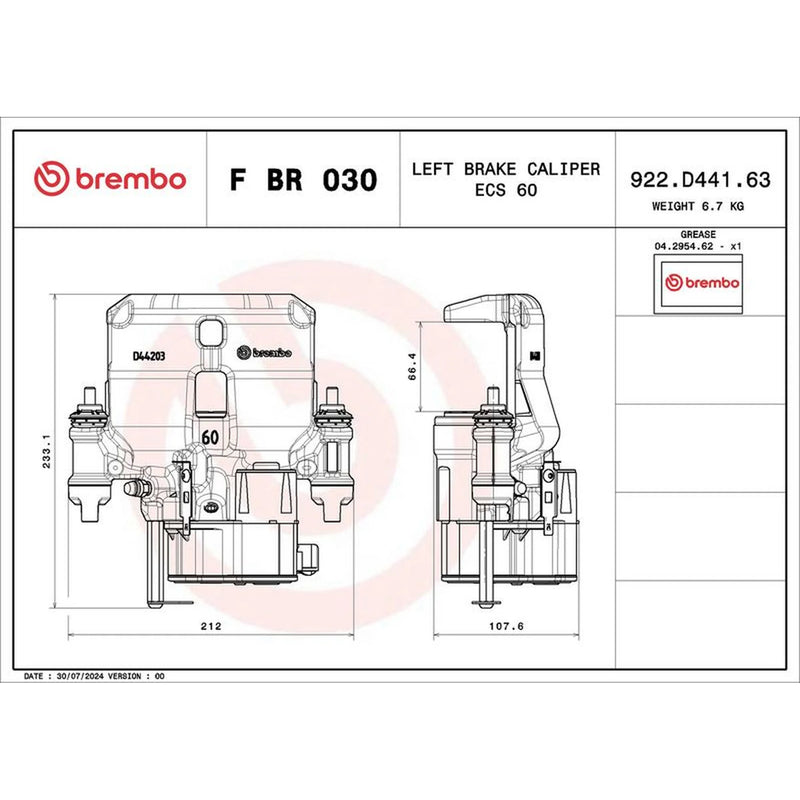 Brembo Brake Caliper Assembly Rear Left FBR030