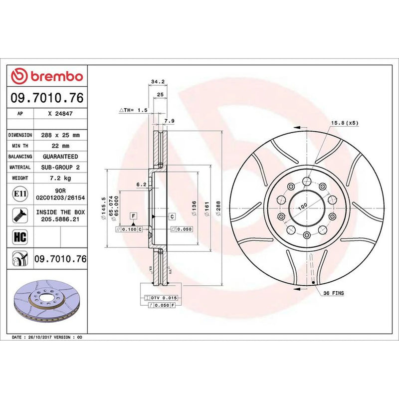 Brembo 2 x Slotted Front Brake Discs 09.7010.76