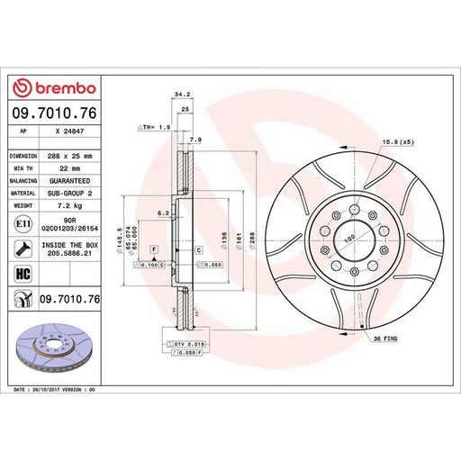 Brembo 2 x Slotted Front Brake Discs 09.7010.76