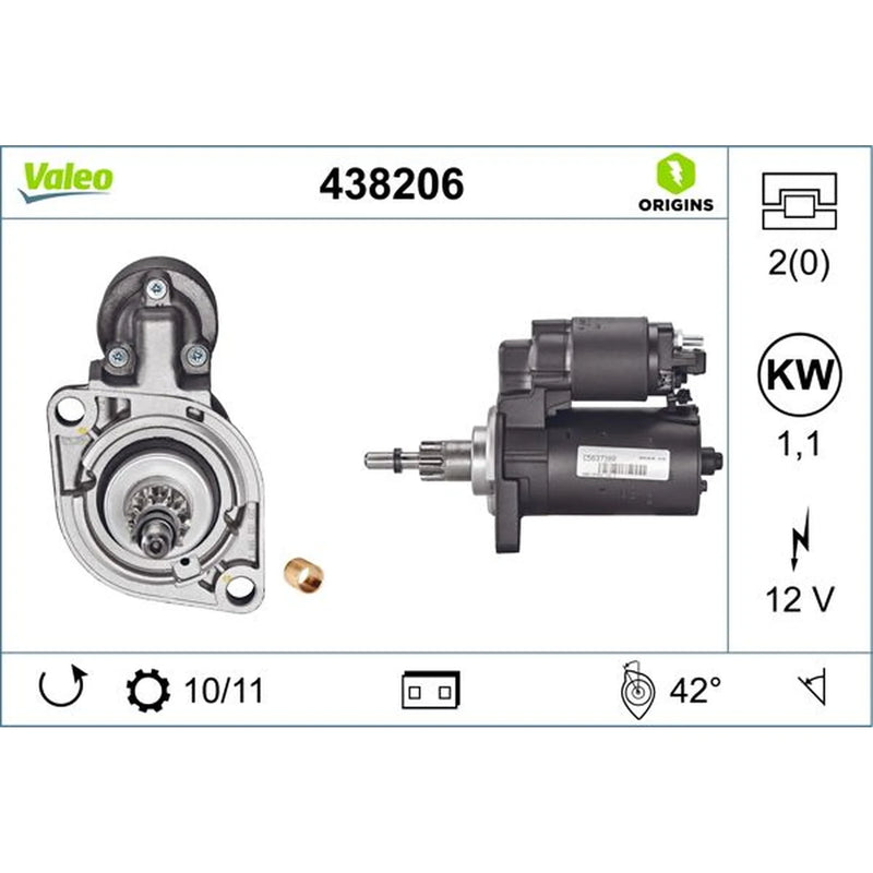 Valeo Starter Motor 12V 1.1kW Teeth 438206