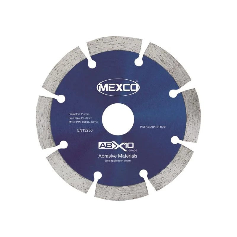 MEXCO Abrasive Materials X10 Grade Diamond Blade 115 x 22.23mm - ABX1011522