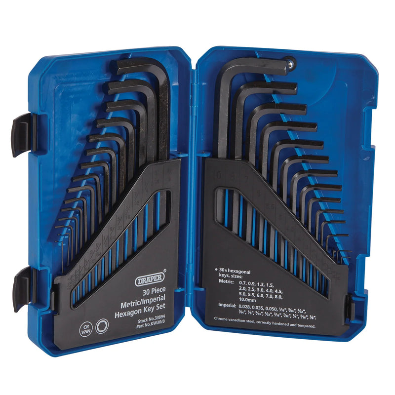 Draper Hexagon Key Set 30 Piece Metric/Imperial Long Pattern