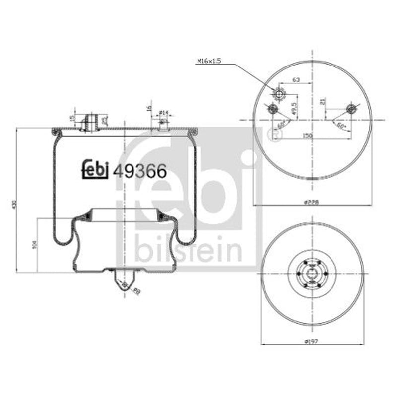 Febi Air Suspension Bellow 197mm Rear 49366