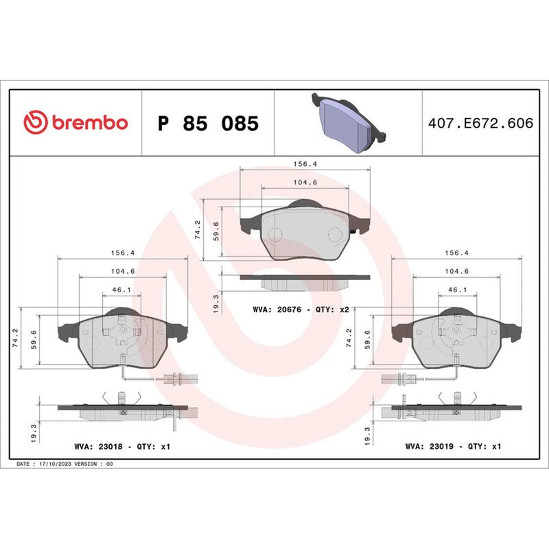 Brembo 4 x Front Brake Pad Set P85085