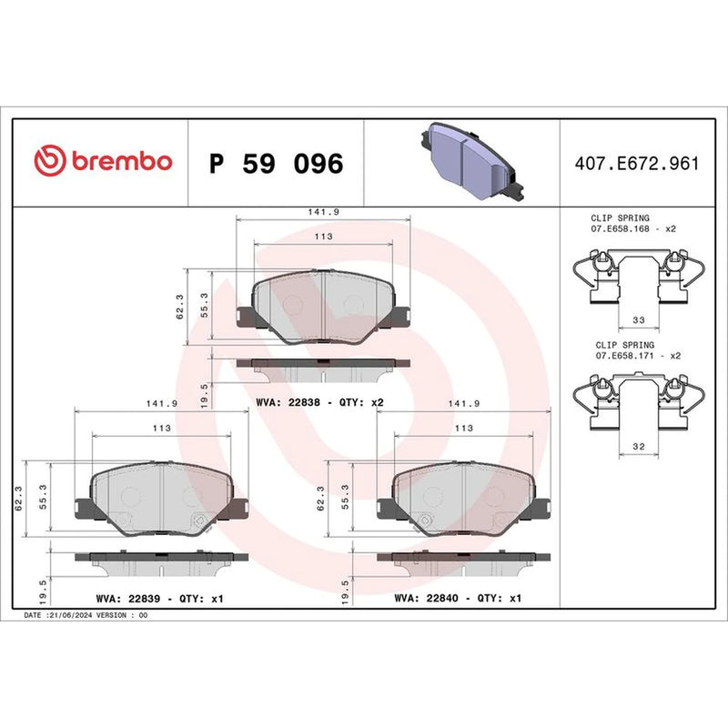 Brembo 4 x Front Brake Pad Set P59096