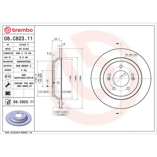 Brembo 2 x Solid Rear Brake Discs 08.C823.11
