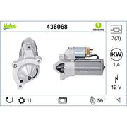 Valeo Starter Motor 12V 1.4kW 11 Teeth 438068