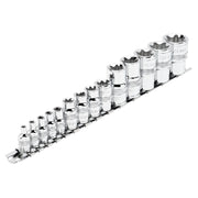 Draper Expert Socket Set on Rail, 14 Piece, 1/4" 3/8" 1/2" Dr.