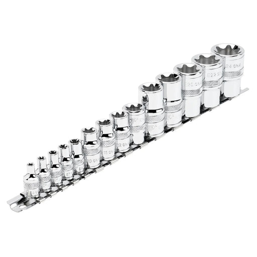 Draper Expert Socket Set on Rail, 14 Piece, 1/4" 3/8" 1/2" Dr.