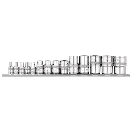 Draper Expert Socket Set on Rail, 14 Piece, 1/4" 3/8" 1/2" Dr.