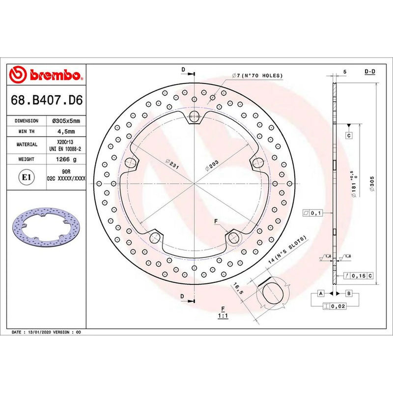 Brembo 2 x Rigid Front Brake Disc Brake Discs 68B407D6