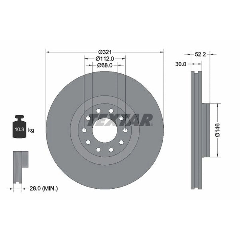 Textar 2 x Internally Vented Front Brake Discs 92154703