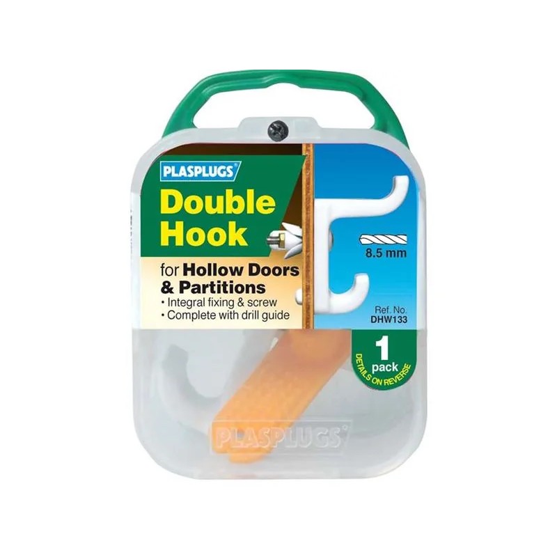 Plasplugs Hollow Door Hook Double White DHW133 - DHW133