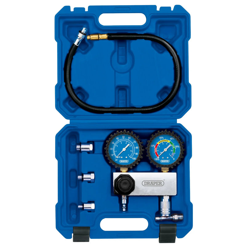 Draper Cylinder Leakage Kit 7 Piece with Twin Gauges
