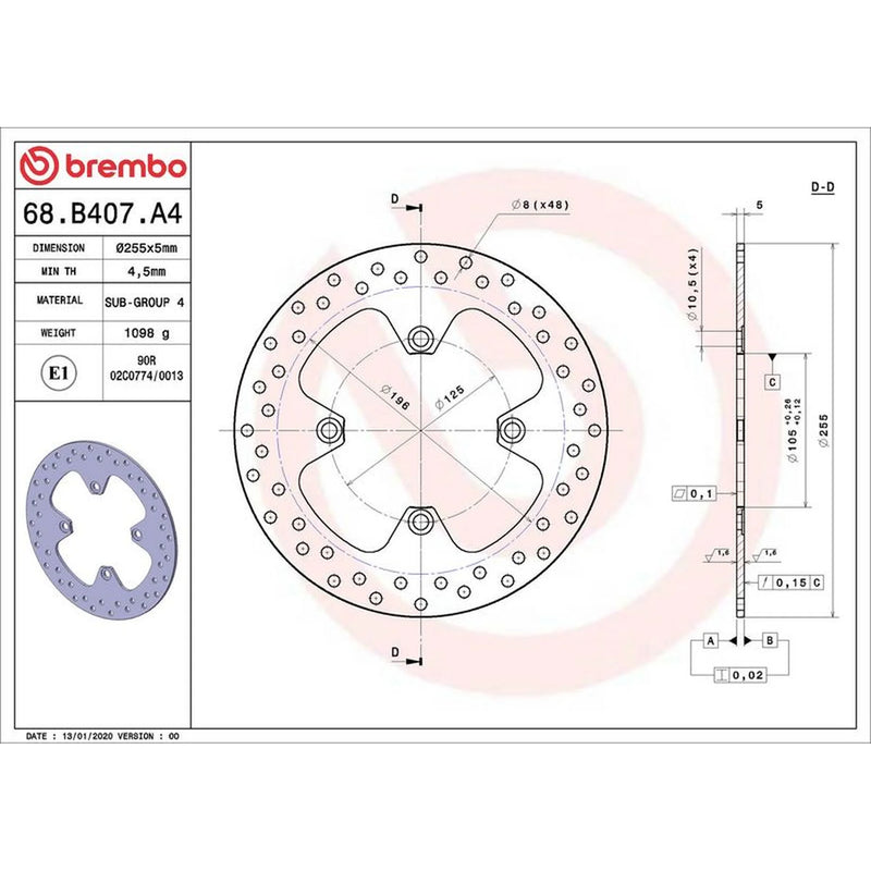 Brembo 2 x Rigid Rear Brake Disc Brake Discs 68B407A4